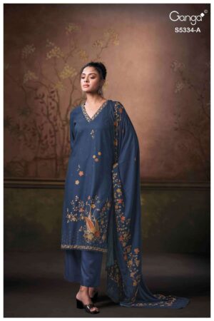 My Fashion Road Ganga Fashion Gavira Pure Wool Pashmina Printed Suit | S5334-A