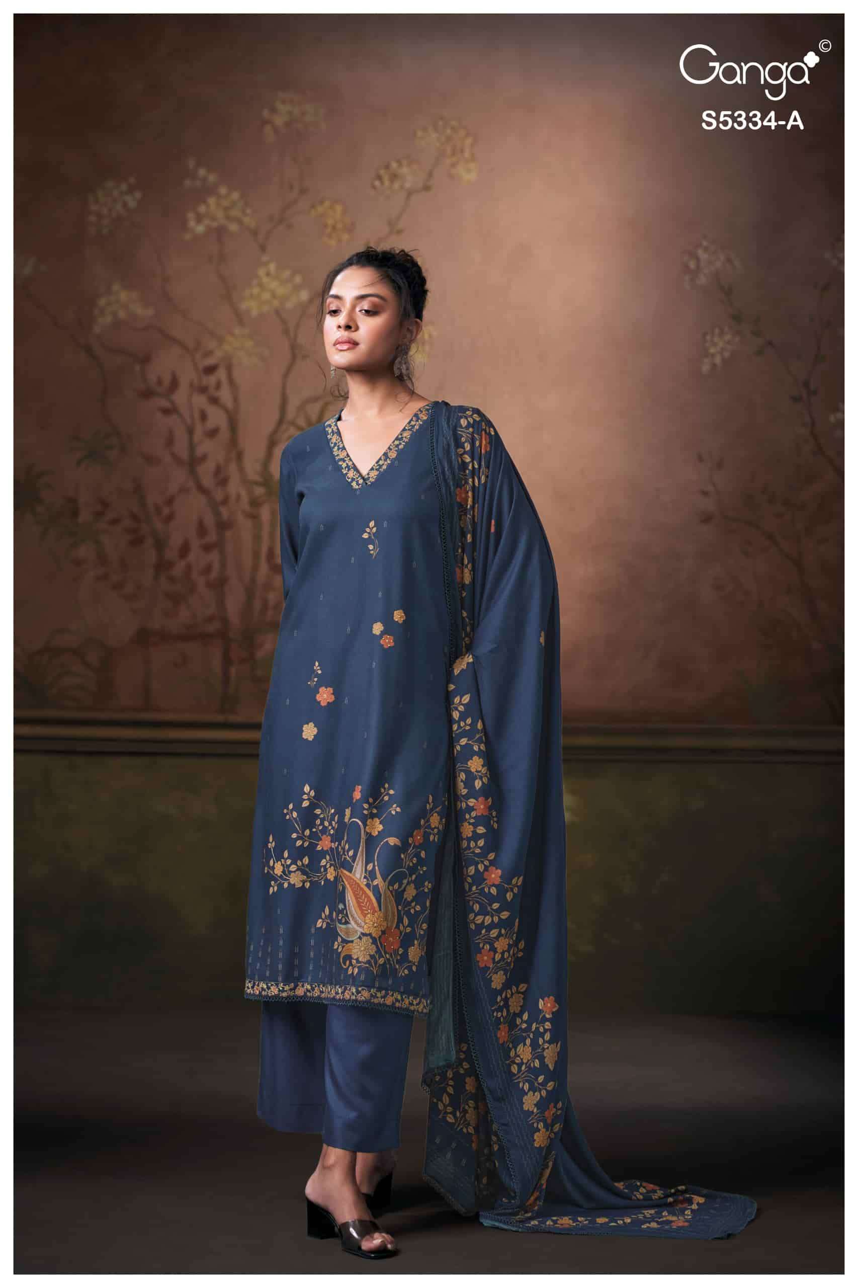 My Fashion Road Ganga Fashion Gavira Pure Wool Pashmina Printed Suit | S5334-A My Fashion Road Ganga Fashion Gavira Pure Wool Pashmina Printed Suit | S5334-A
