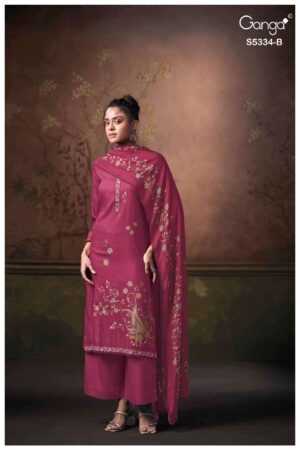 My Fashion Road Ganga Fashion Gavira Pure Wool Pashmina Printed Suit | S5334-B